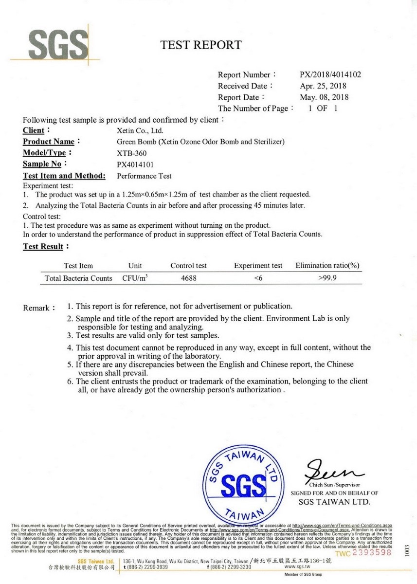 XTB-360, SGS Test Report for Bacteria copy